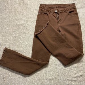 Brown Flare Jeans Frayed Hem